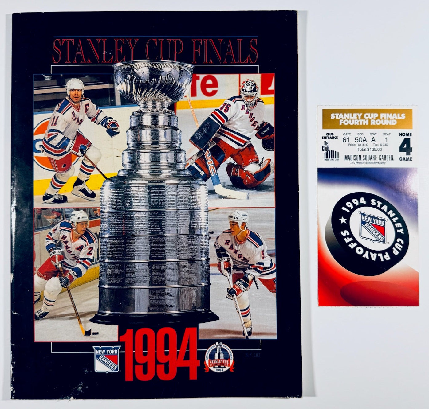 1994 New York Rangers Stanley Cup Finals Game 7 Mark Messier ticket and program front view