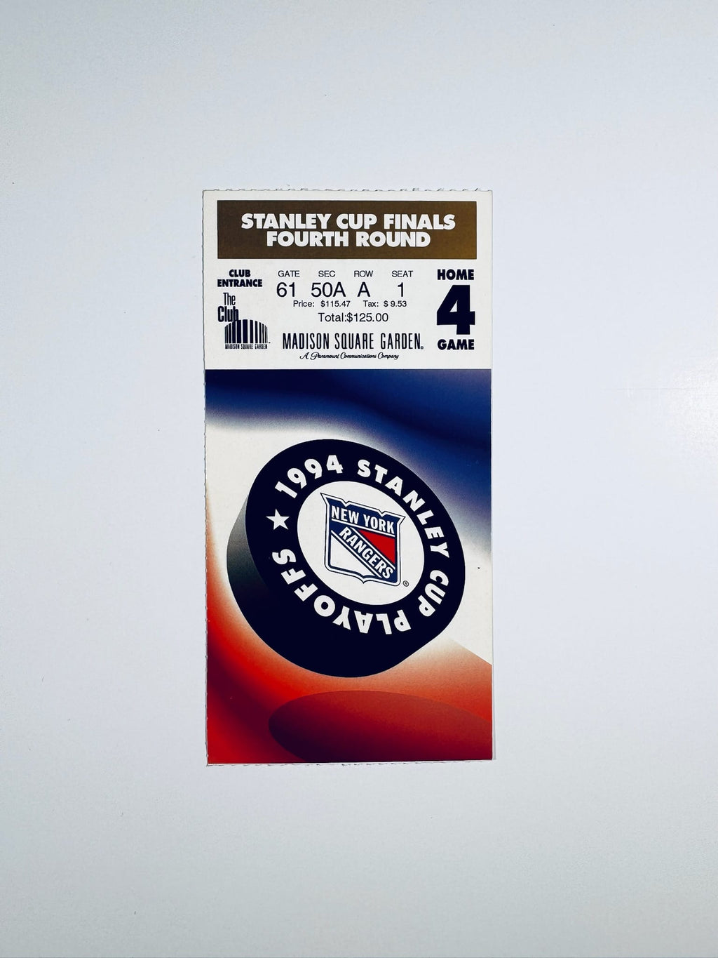 1994 New York Rangers Stanley Cup Finals GM 7 Mark Messier Ticket Hockey and Program - Northwest Cascade Collectibles