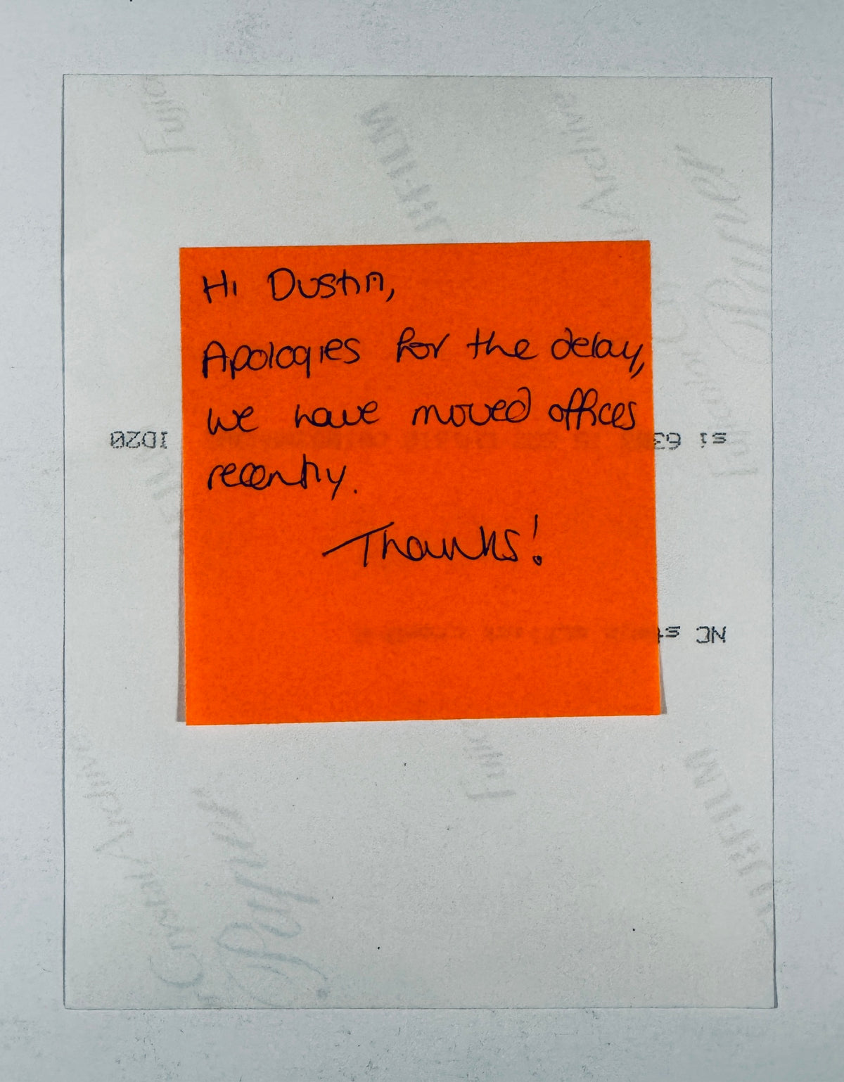 • Authentic hand-signed Nick Cave autographed photo back showing the Fujicolor Crystal Archive Paper watermark and an original orange office correspondence sticky note.
