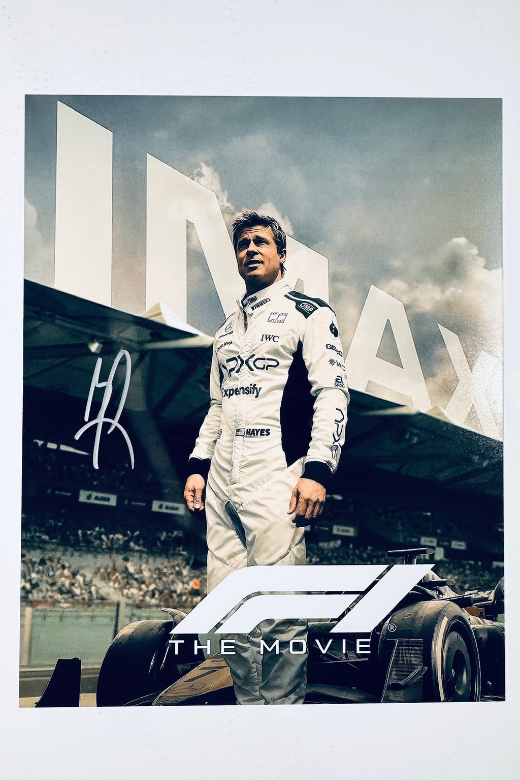 Brad Pitt hand-signed 8x10 matte photo featuring Sonny Hayes in F1 The Movie.