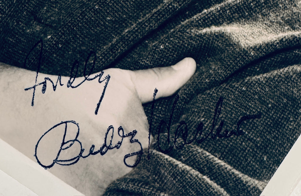 Close-up view of Buddy Hackett autograph signature and inscription reading 'Fondly' in dark marker.