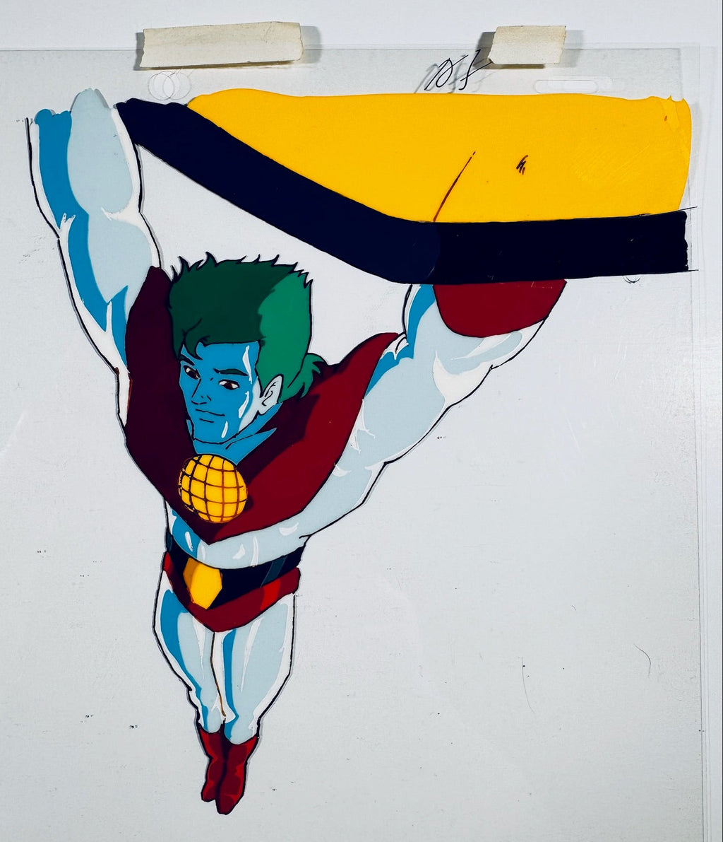 Closeup detail of original Captain Planet 1990s animation cel production art paint and linework