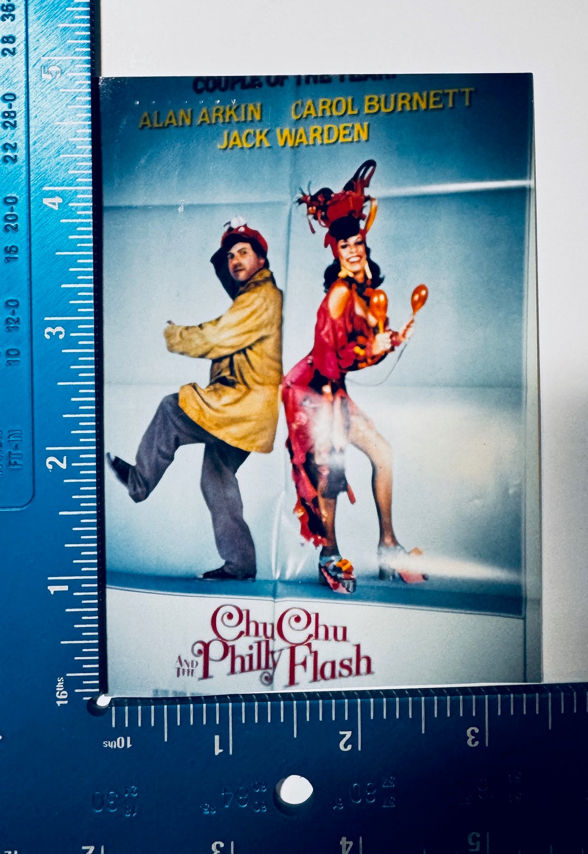 Front view of Chu Chu and the Philly Flash photo card with L-shaped ruler showing 3.5x5 inch measurements.
