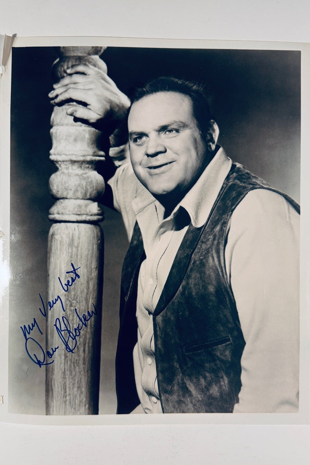 Dan Blocker autographed black and white vintage 8x10 photo as Hoss Cartwright from Bonanza inscribed My Very Best.