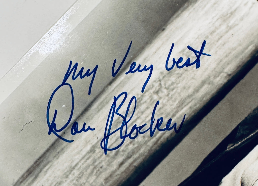 Close up detail of authentic Dan Blocker signature inscribed My Very Best in blue ink.
