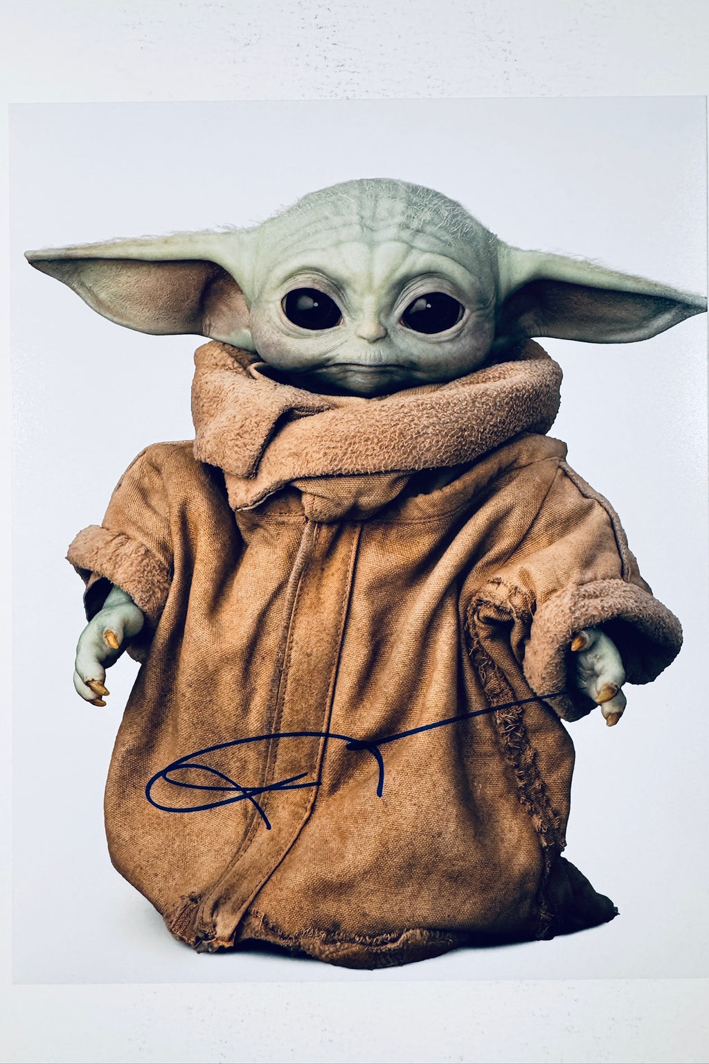 Signed 8x10 matte photo of Grogu (Baby Yoda) from The Mandalorian, featuring a bold signature and inscription by voice actor David Acord.