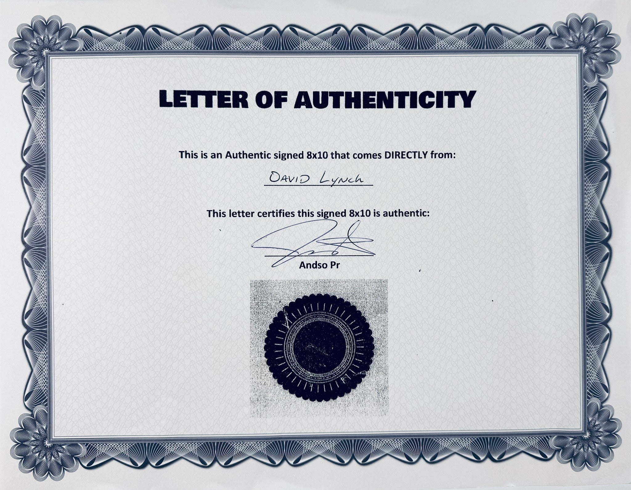 David Lynch Twin Peaks Signed Autograph Signature 8x10 Matte Photograph COA
