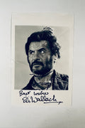Eli Wallach autographed black and white vintage photo as Tuco in The Good The Bad and The Ugly inscribed Best Wishes and signed Tuco.