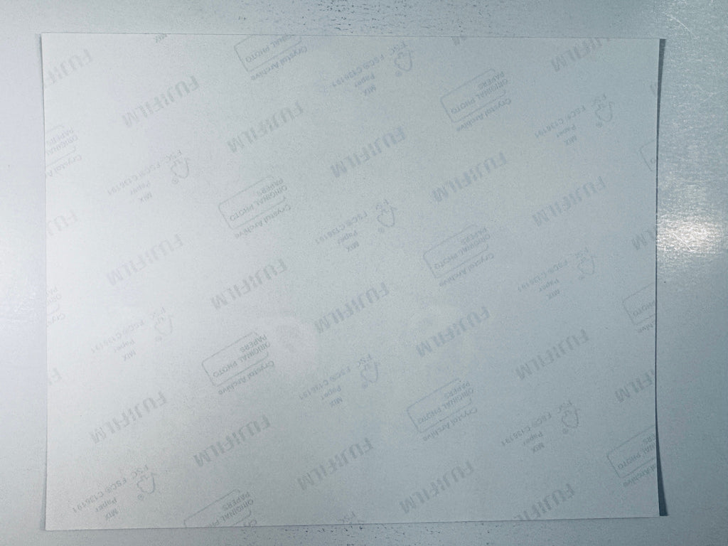 Fujifilm Crystal Archive photographic paper back surface showing the authentic backing and matte paper texture for the Emma Stone signed photo.