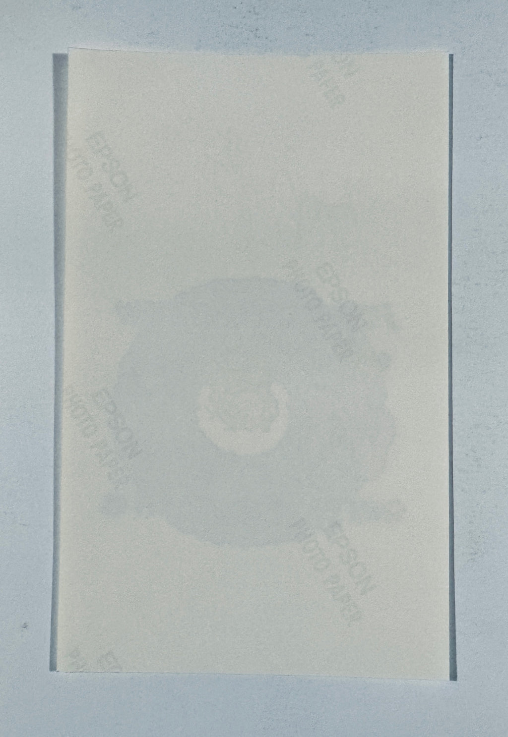 Full back view of the signed Heathcliff photo card showing Epson Photo Paper watermarks.