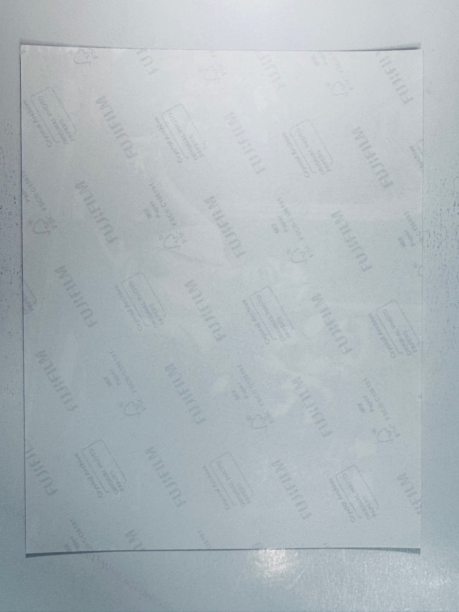 Fujifilm Crystal Archive photographic paper back surface showing the authentic backing and matte paper texture for the signed George Lazenby and Diana Rigg photo.