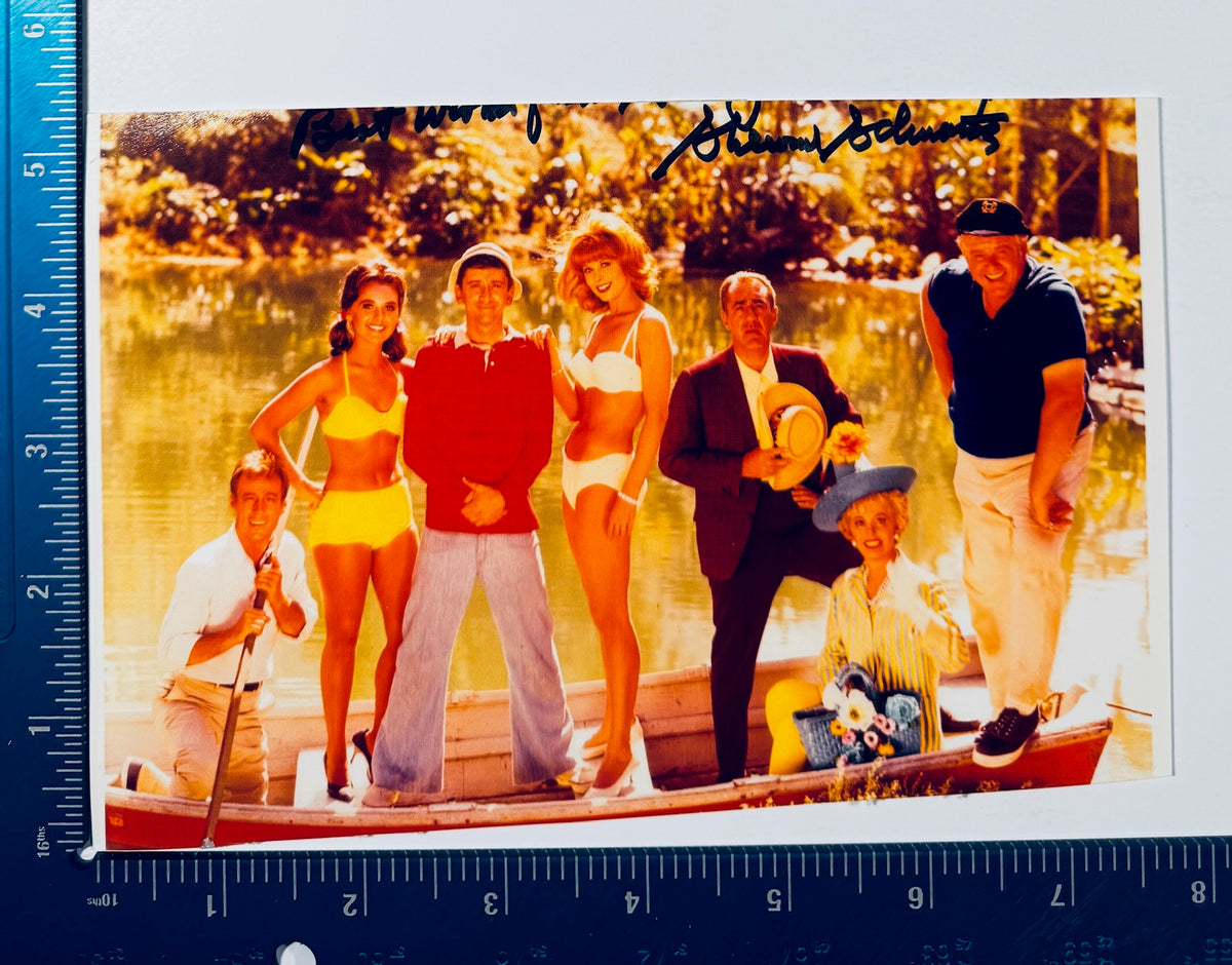 Autographed Gilligan's Island promotional photo shown next to a measuring ruler for exact dimensions.
