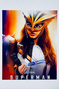 Signed full photo of Isabela Merced as Hawkgirl in Superman, featuring a blue autograph.