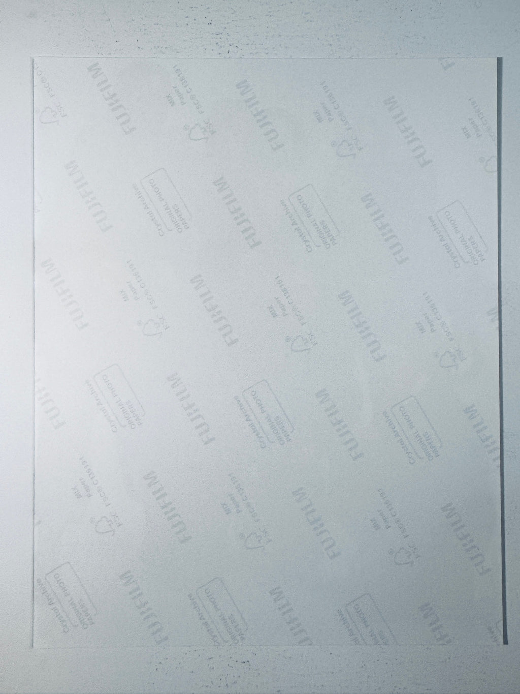 Fujifilm Crystal Archive photographic paper back surface showing the authentic backing and matte paper texture for the Ivan Reitman signed Ghostbusters photo.