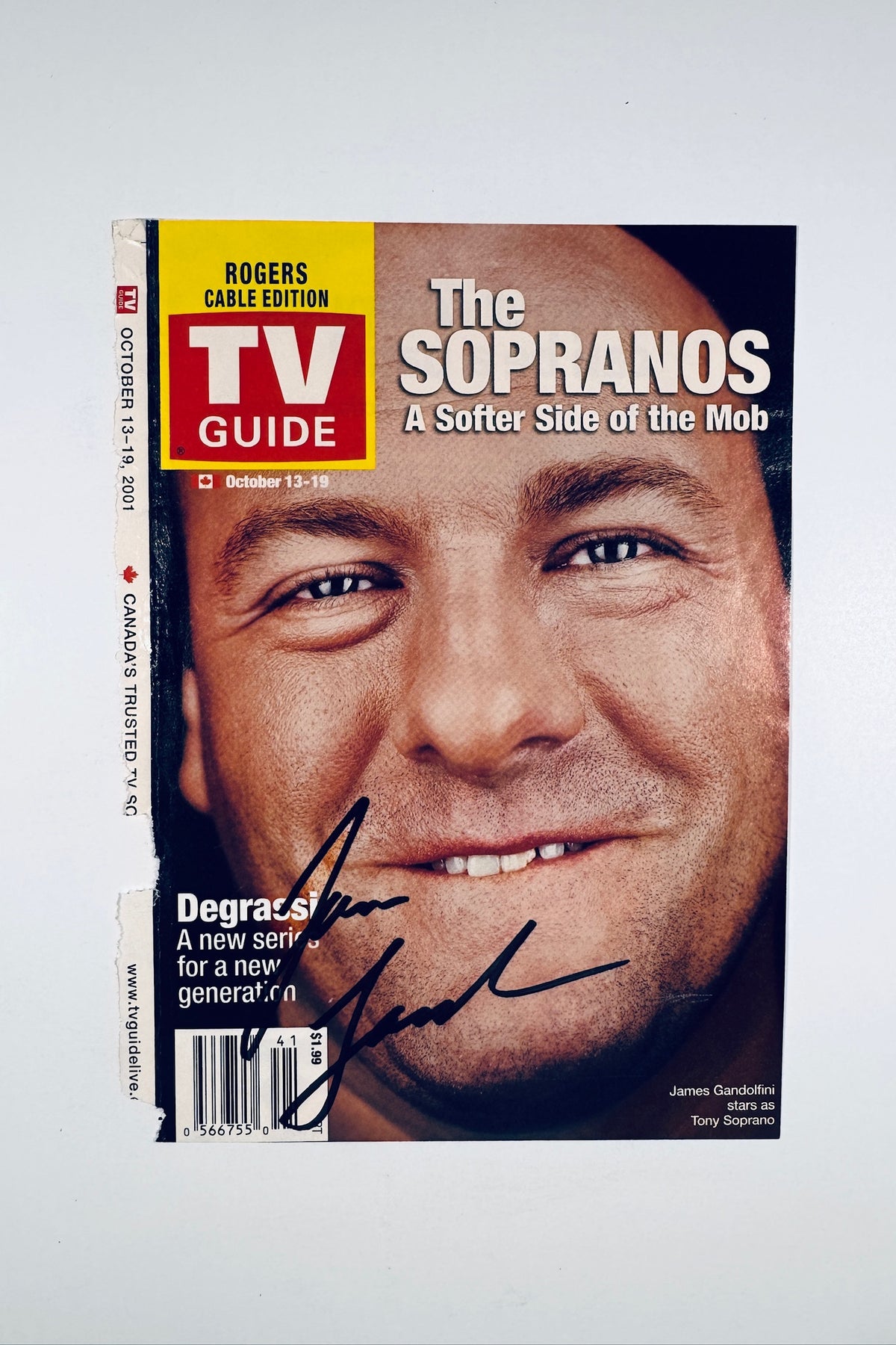 Autographed TV Guide magazine cover signed by James Gandolfini as Tony Soprano from The Sopranos.