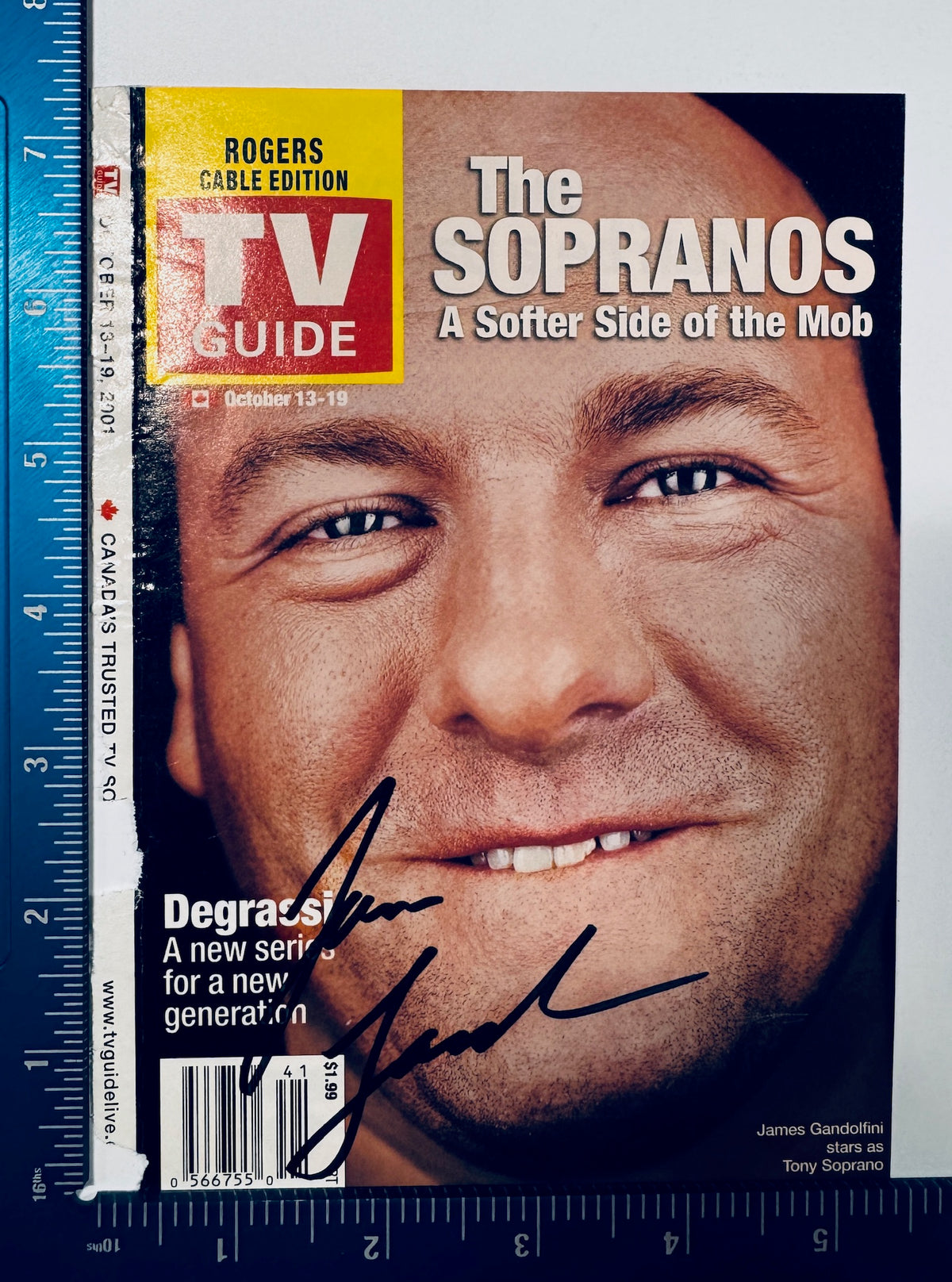 james-gandolfini-autographed-signed-tv-guide-magazine-ruler-measurement