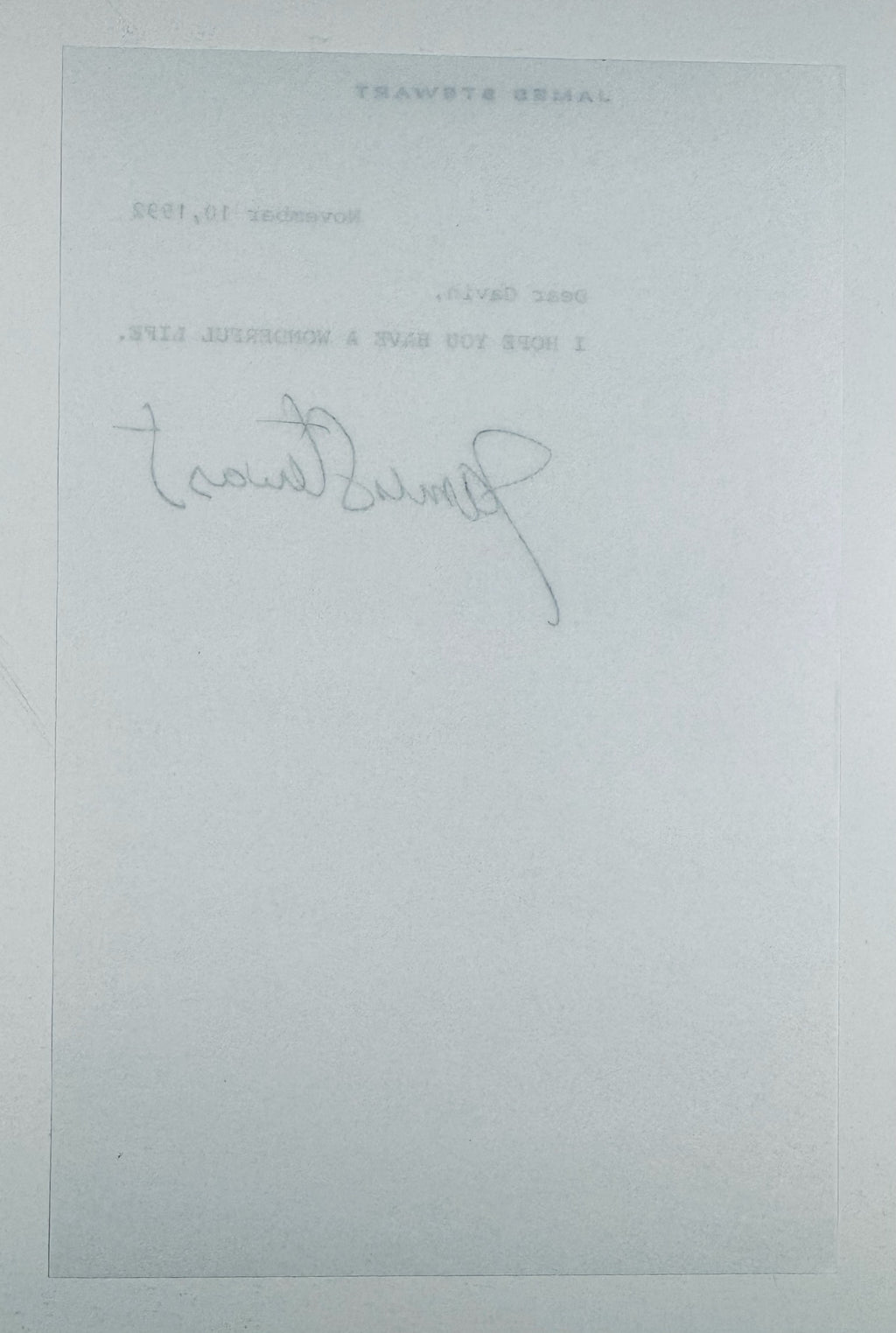 Back of James Stewart signed typed official letter