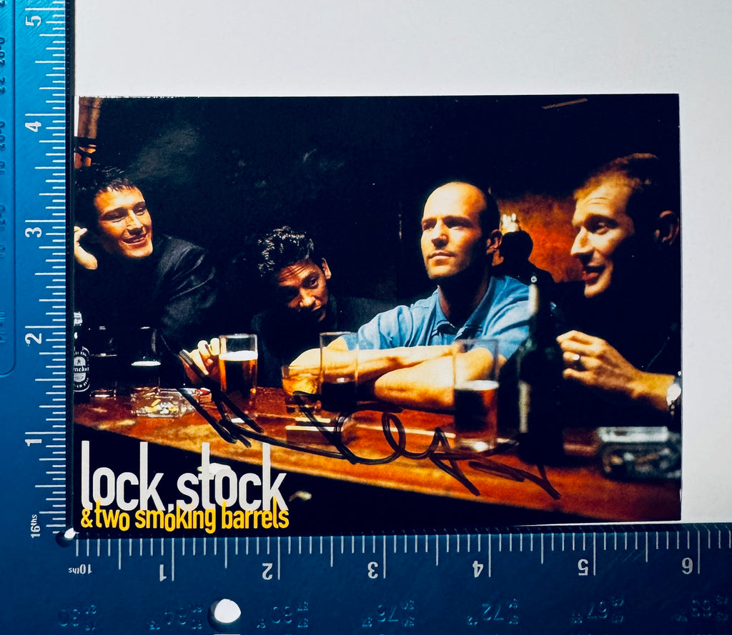 Jason Flemyng autographed movie postcard next to a ruler measuring approximately 4 by 6 inches.