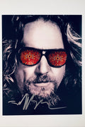 Jeff Bridges hand-signed 8x10 matte photo featuring The Dude from The Big Lebowski with a Persian rug pattern reflected in his sunglasses.