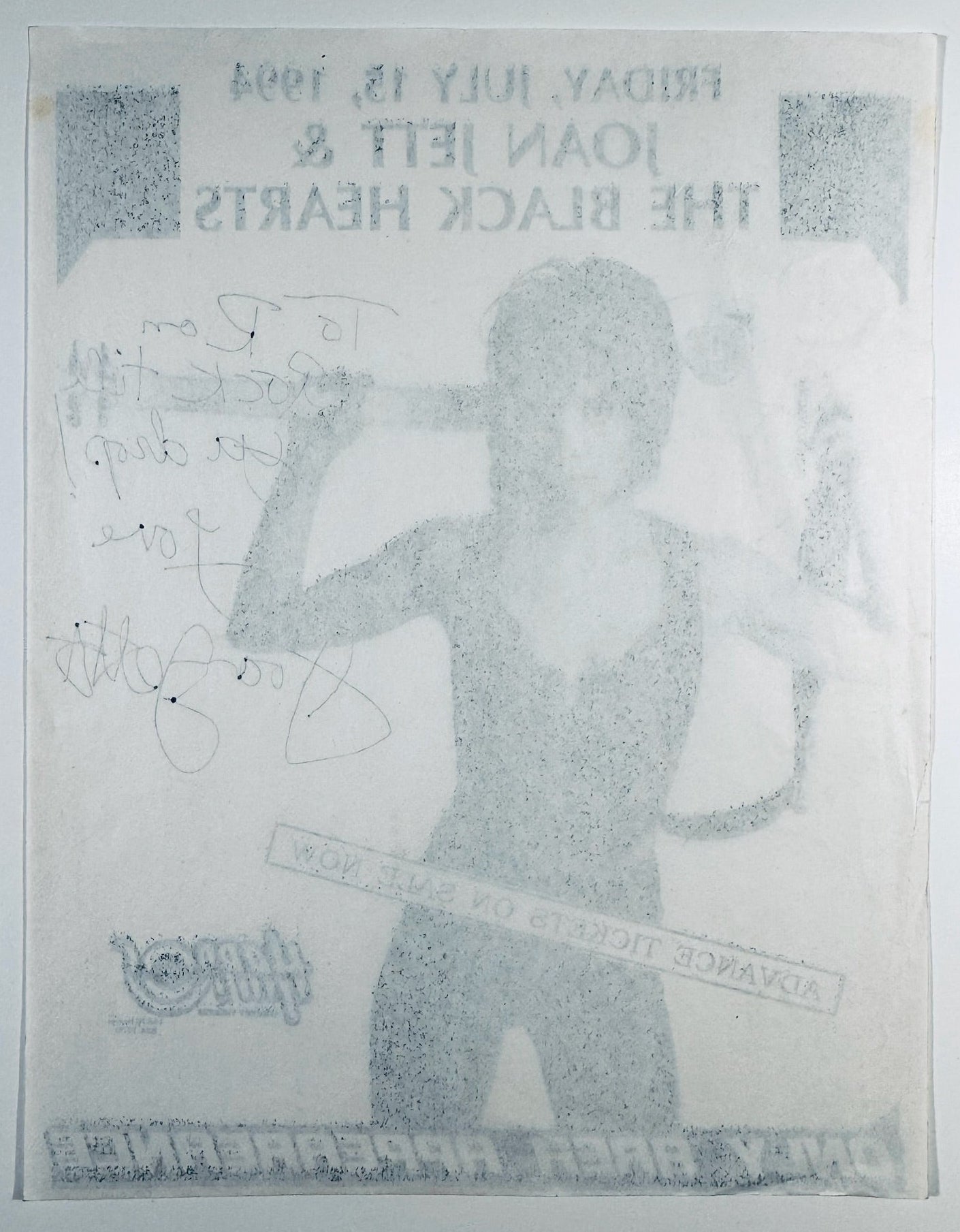 Back of Joan Jett signed 8.5x11 original concert promotional poster