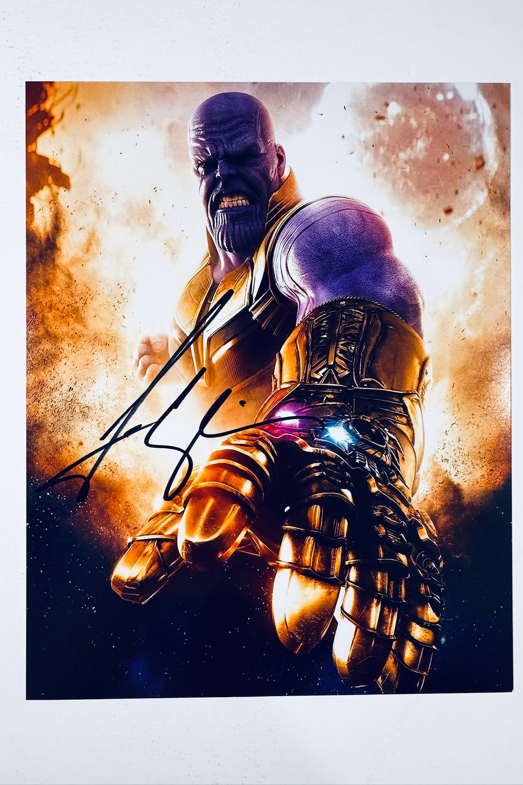 Josh Brolin hand-signed 8x10 matte photo featuring Thanos wearing the Infinity Gauntlet.