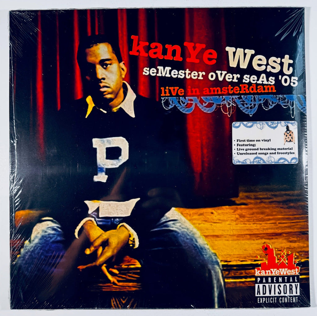 Front cover of the Kanye West Semester Over Seas '05 Live in Amsterdam unofficial 2LP vinyl record in shrink wrap.