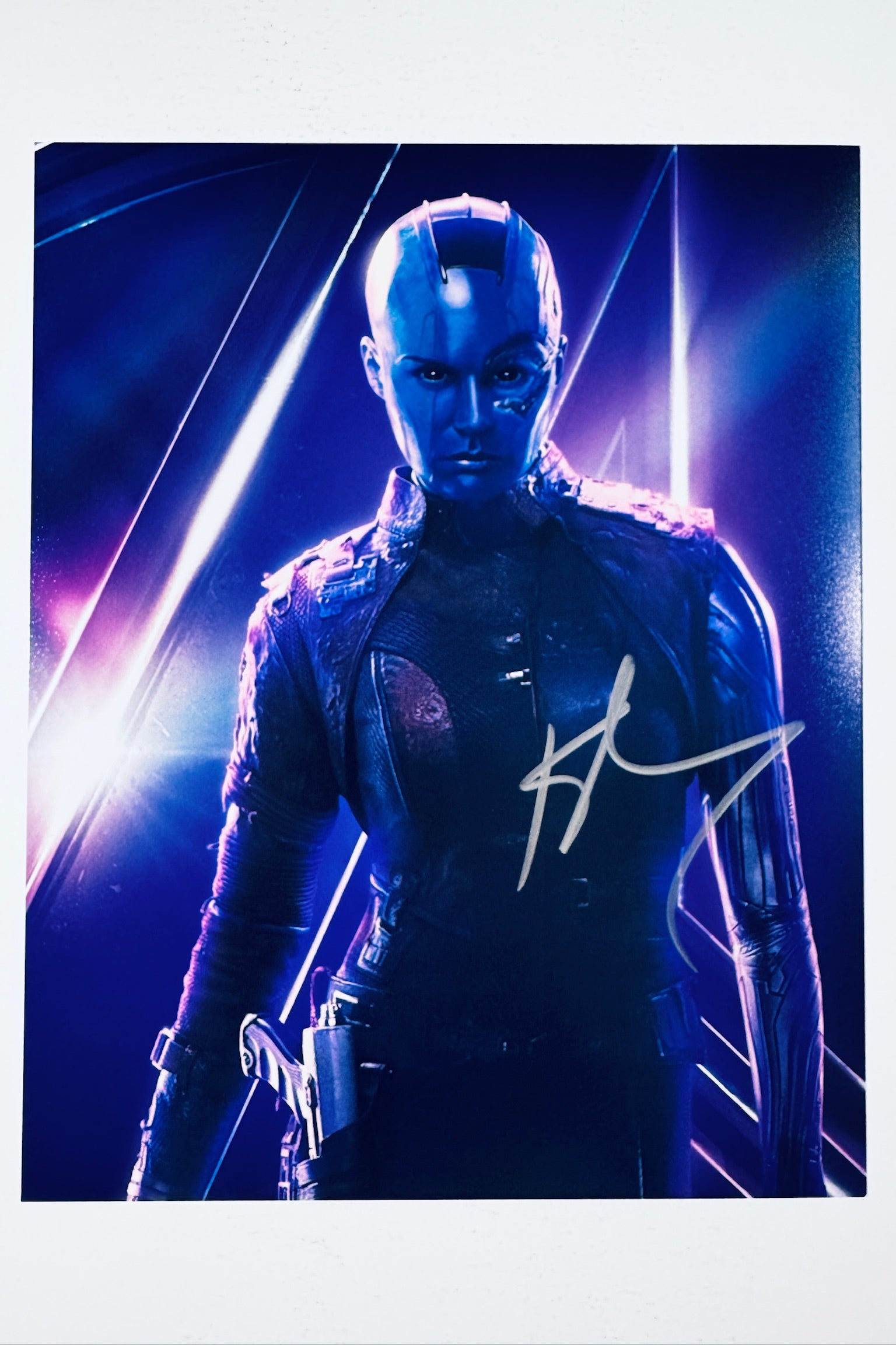 Signed full photo of Karen Gillan as Nebula from Guardians of the Galaxy, featuring a silver autograph.