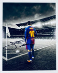 A professional 8x10 matte photograph featuring an authentic autograph by soccer star Lionel Messi