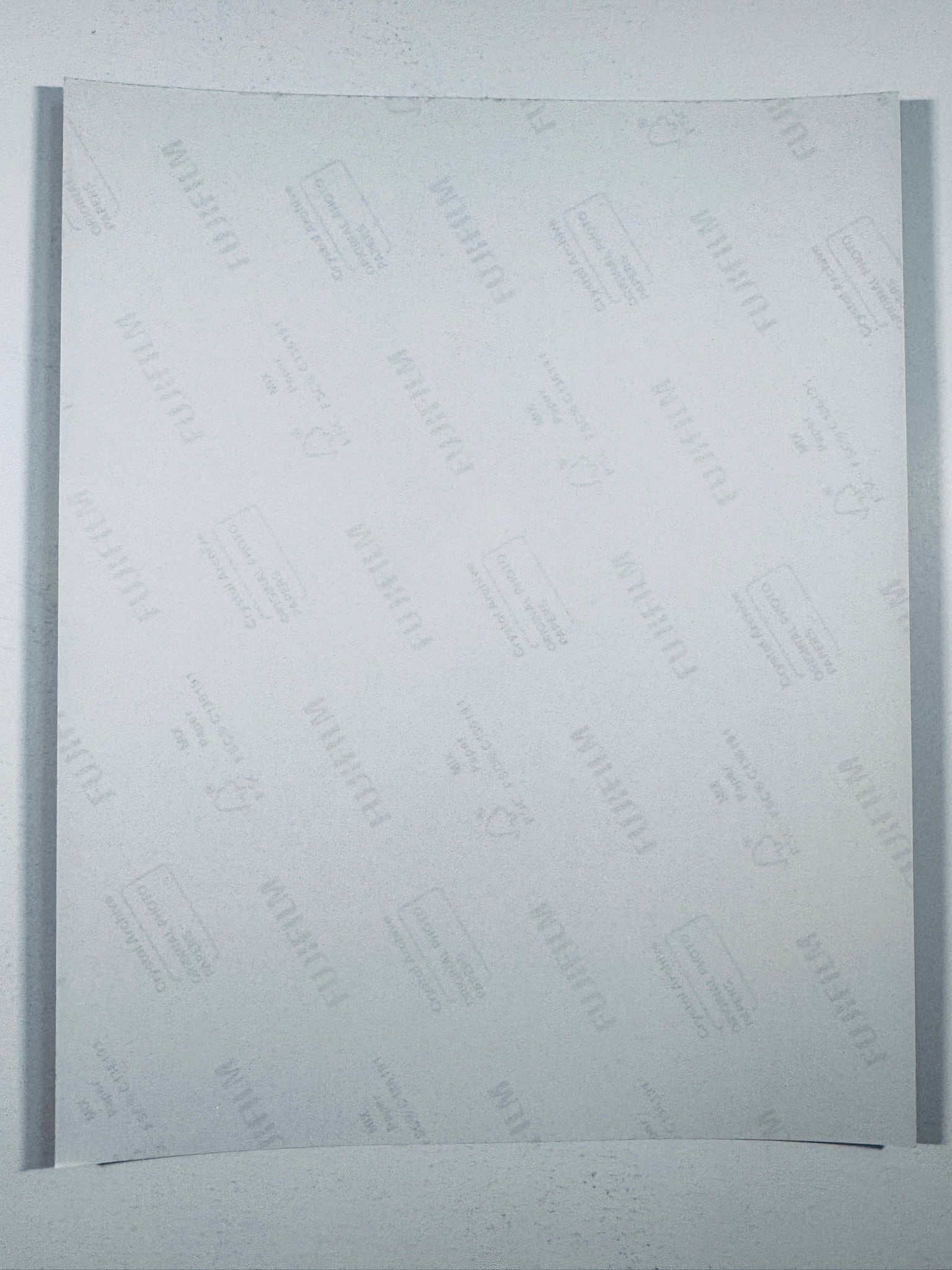 The plain white reverse side representing the back physical condition of the photograph print, showing translucent Fujifilm crystal archive paper watermarks and logos.