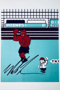 Mike Tyson hand-signed 8x10 matte photo featuring pixel art style from the classic video game Punch-Out!! with a referee declaring a TKO.