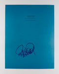 Full front view of blue Superman The Movie script cover page hand-signed by director Richard Donner.