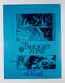 Full front view of blue Twilight Zone Nightmare at 20,000 Feet art print autographed by Richard Donnor.