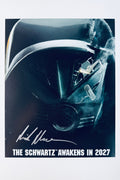 Rick Moranis hand-signed 8x10 matte photo featuring Dark Helmet from the upcoming Spaceballs sequel, Spaceballs: The New One, with the tagline The Schwartz Awakens in 2027.