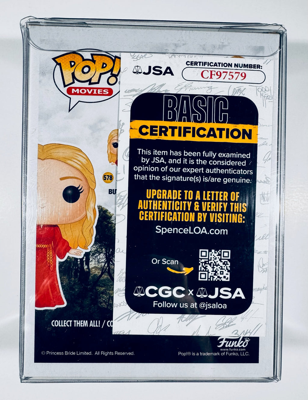Rob Reiner signed Princess Bride Buttercup Limited Edition Funko Pop #578 - back of box JSA COA