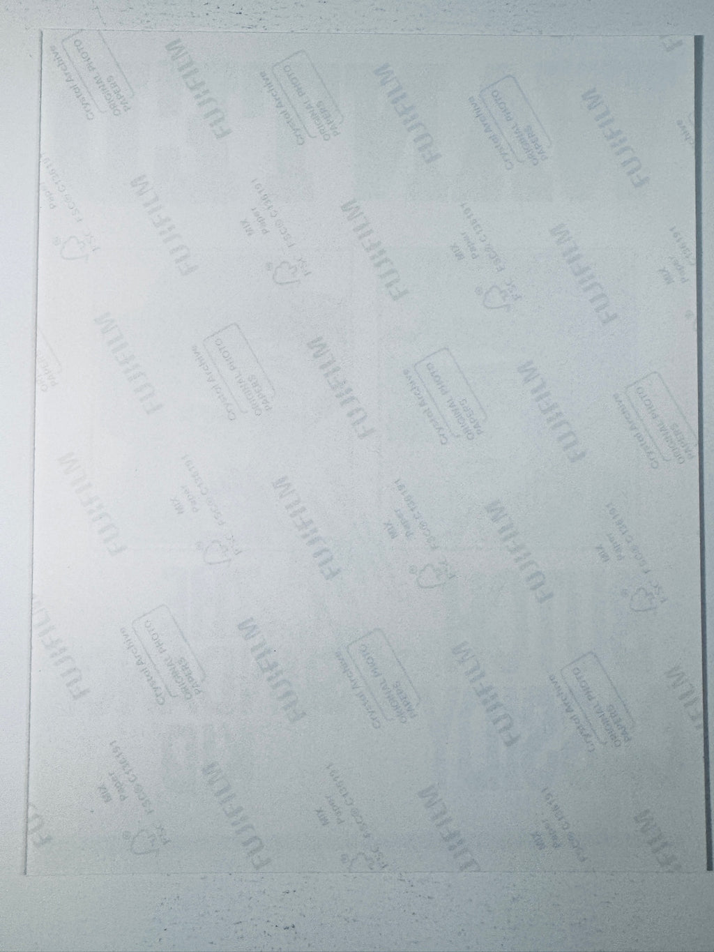 Fujifilm Crystal Archive photographic paper back surface showing the authentic backing and matte paper texture for the Robert Redford signed Butch Cassidy and the Sundance Kid photo.