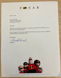 Brad Bird Signed autograph 8.5x11 on official Incredibles Pixar Animation Letter