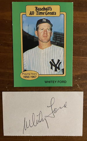 Whitey Ford Signed Autograph Signature on Dated Event Ticket with Baseball Card