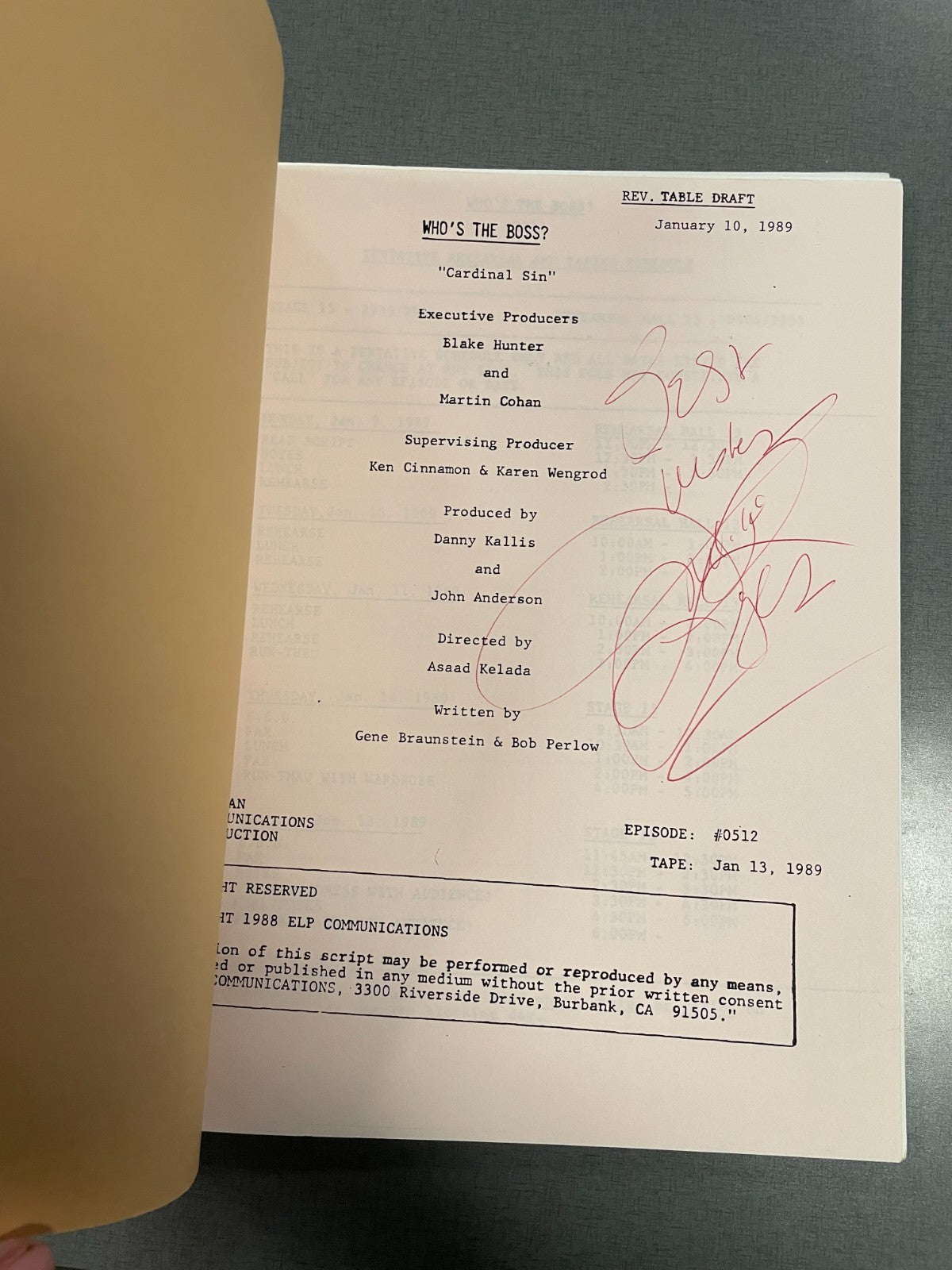Judith Light Signed Autograph Signature Who's The Boss S5 E13 Orig Screenplay