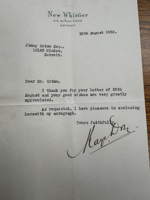 Kaye Don Signed Autograph Signature on Official New Whittier 1932 Letterhead