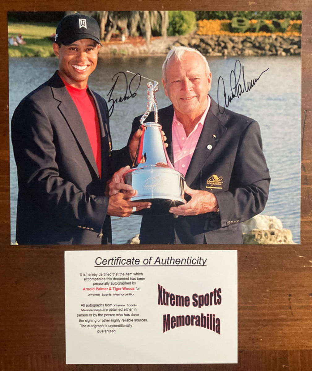 Tiger Woods Arnold Palmer Signed Autograph Signatures 10x8 Color Glossy W COA