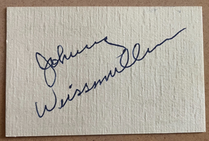 Johnny Weissmuller Signed Autograph Signature 3.5x2.25 Vintage Cut Paper Tarzan