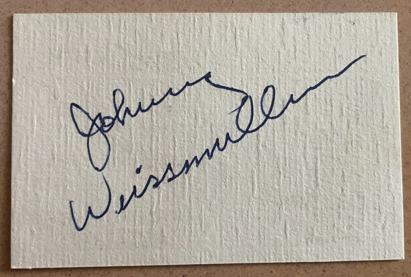 Johnny Weissmuller Signed Autograph Signature 3.5x2.25 Vintage Cut Paper Tarzan