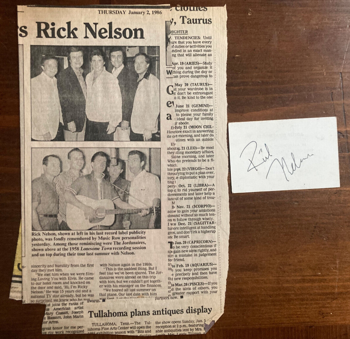 Rick Nelson Signed Autograph Signature 3x5x2.25 Vintage Music Journalist Card