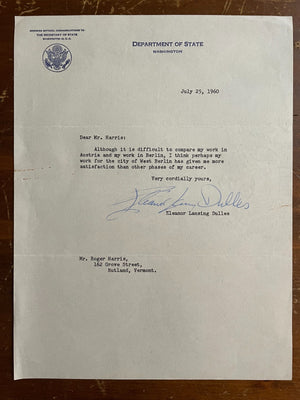 Eleanor Lansing Dulles Signed Autograph Signature Typed Official Letterhead