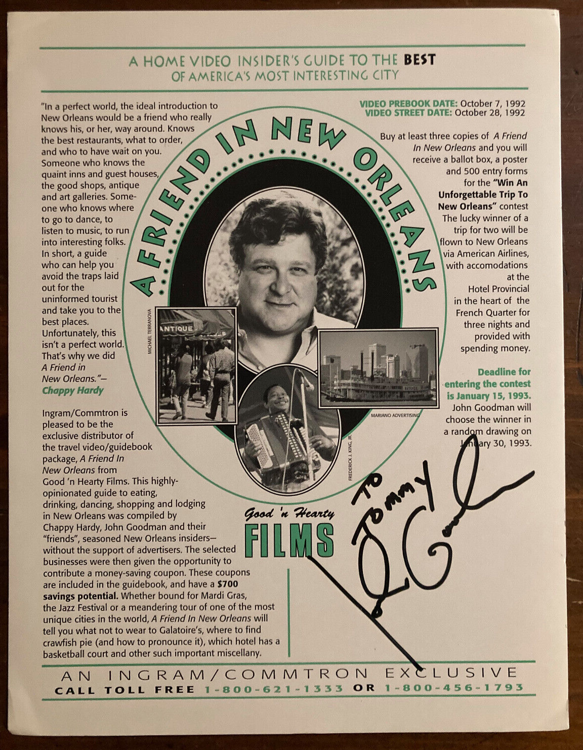 John Goodman Signed Autograph Signature 8.5x11 Advertisement Guide New Orleans