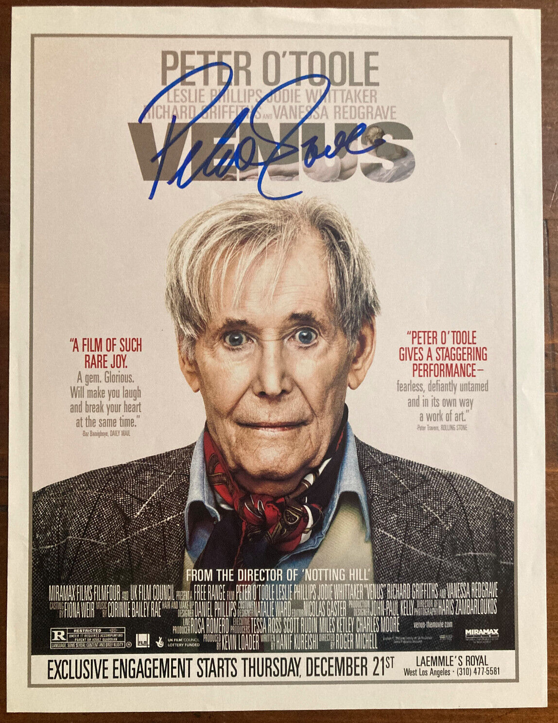 Peter O'Toole Signed Autograph Signature 8.25x10.25 Venus Magazine Cut Ad