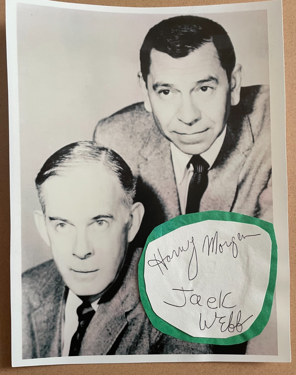 Jack Webb and Harvey Morgen Signed Autograph Signature 8x10 Dragnet Photograph
