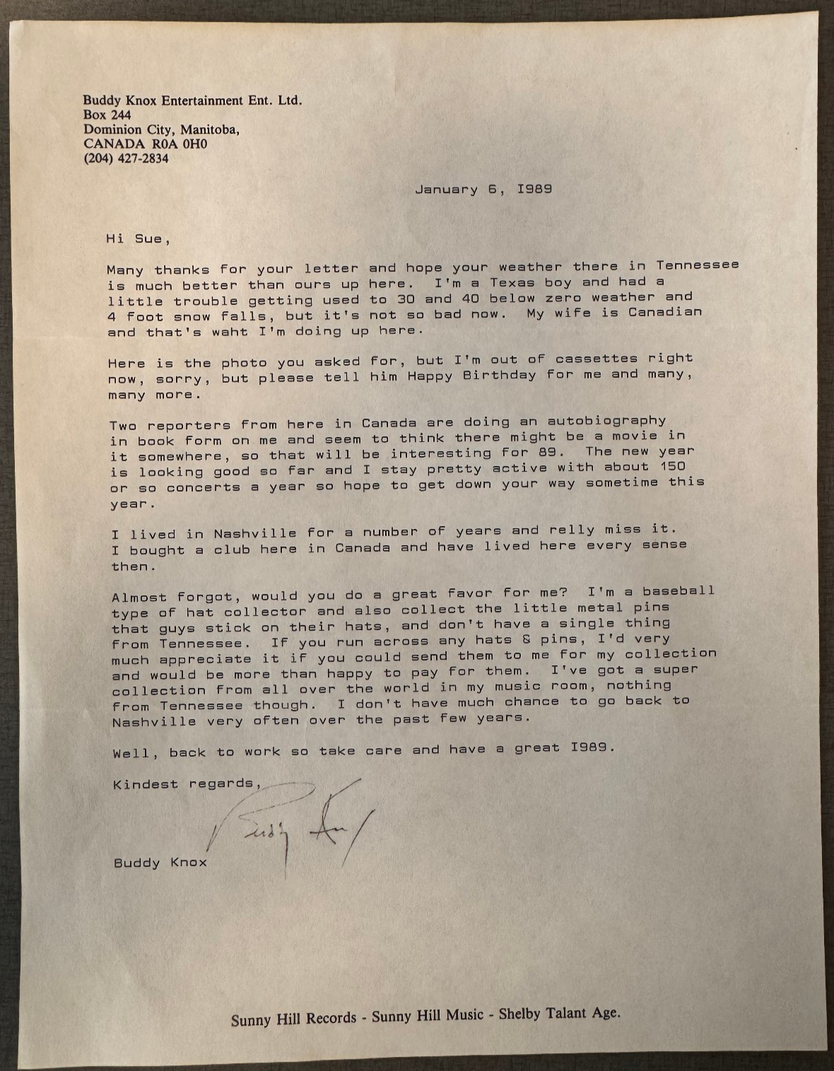 Buddy Knox Typed Letter Signed Official Letterhead Rockabilly Pioneer Autograph