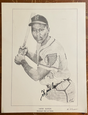 Hank Aaron Signed Autograph Signature 8.5x11 Stock Hall of Fame Karl Stahn Art