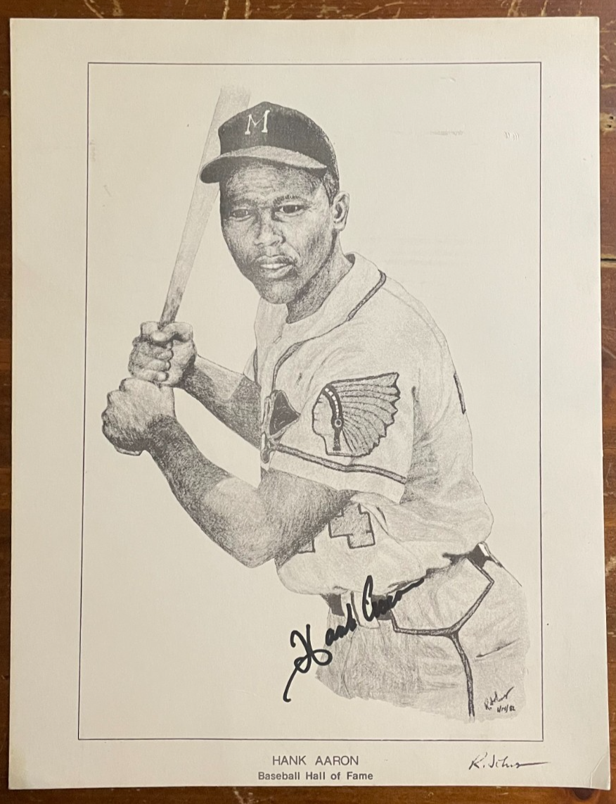 Hank Aaron Signed Autograph Signature 8.5x11 Stock Hall of Fame Karl Stahn Art